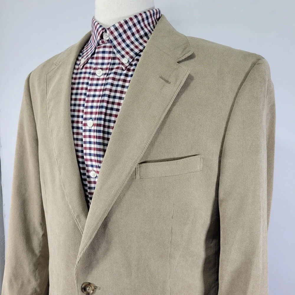 JOS A BANK Men's Sport Coat‎ Blazer Two Button Beige Corduroy Cotton Spandex 43L